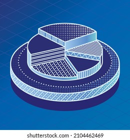 Pie Chart Infographic Element. Isometric Pie Diagram on Blue Background. Vector Illustration.