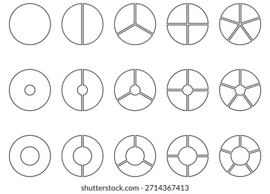 Gráfico circular, forma redonda del elemento de la infografía. Ilustración vectorial de diseño plano simple y central vacía. Símbolo de parte de diagrama redondo de rueda.