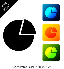 Pie chart infographic icon isolated on white background. Presentation graph sign. Diagram chart sign. Market analytics symbol. Set icons colorful square buttons. Vector Illustration