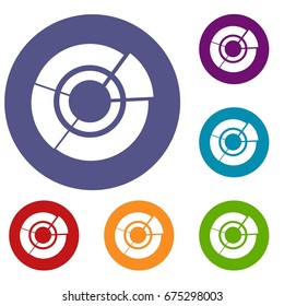 Pie chart for infographic icons set in flat circle red, blue and green color for web