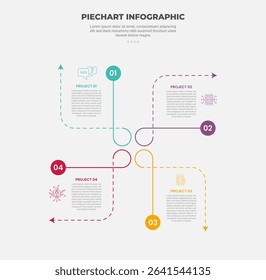 pie chart infographic outline style with 4 point template with creative line combination on balance square matrix shape for slide presentation vector