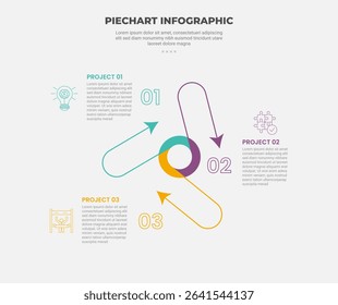 pie chart infographic outline style with 4 point template with donut circle center with round rectangle line arrow edge for slide presentation vector