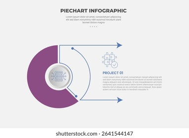 pie chart infographic outline style with 1 point template with outline fill and outfill with arrow pointer for slide presentation vector