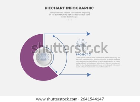 pie chart infographic outline style with 1 point template with outline fill and outfill with arrow pointer for slide presentation vector