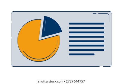 Pie chart infographic with report summary 2D doodle object. Piechart with text block. Statistical analysis cartoon element flat vector clipart isolated on white background. Hand drawn illustration