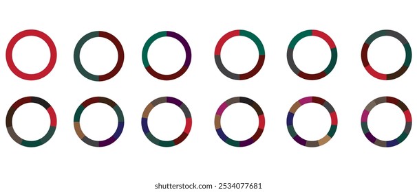 Pie chart infographic set. Circle diagram collection with sections or parts. Segmented circle icons for infographic, data analysis, web design, ui or presentation. eps 10