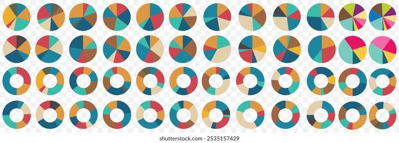 Infografik-Set für Kreisdiagramme. Kreisdiagrammsammlung mit Abschnitten oder Teilen. Segmentierte Kreissymbole für Infografik, Datenanalyse, Webdesign, UI oder Präsentation. Vektorgrafik. EPS 10.