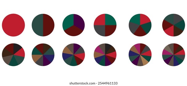 Conjunto de infográficos do gráfico de pizza. Coleção de diagramas de círculo com seções ou partes. Ícones de círculo segmentado para infográfico, análise de dados, design da Web ou apresentação. 