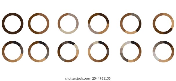 Pie chart infographic set. Circle diagram collection with sections or parts. Segmented circle icons for infographic, data analysis, web design, or presentation. 