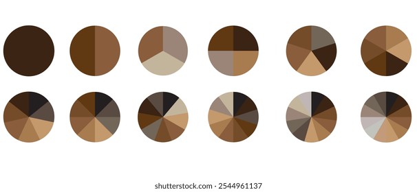 Pie chart infographic set. Circle diagram collection with sections or parts. Segmented circle icons for infographic, data analysis, web design, or presentation. 