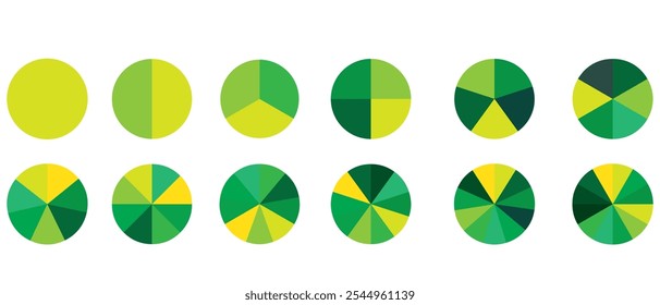 Infografik-Set für Kreisdiagramme. Kreisdiagrammsammlung mit Abschnitten oder Teilen. Segmentierte Kreissymbole für Infografik, Datenanalyse, Webdesign oder Präsentation. 