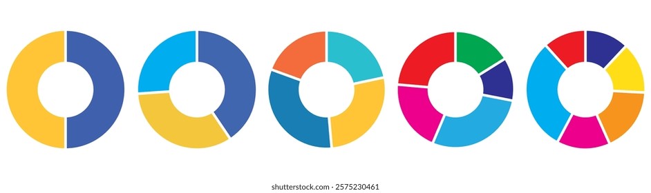 Pie chart infographic set. Circle diagram collection with sections or parts. Pie charts diagrams. Different color circles isolated. Infographic element round shape.