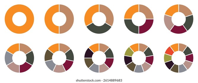 Pie chart infographic set. Circle diagram collection with sections or parts. Segmented circle icons for infographic, data analysis, web design or presentation. Vector-eps 10