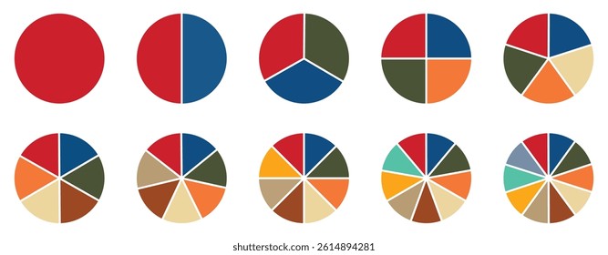 Pie chart infographic set. Circle diagram collection with sections or parts. Segmented circle icons for infographic, data analysis, web design, ui or presentation. Vector-eps 10	