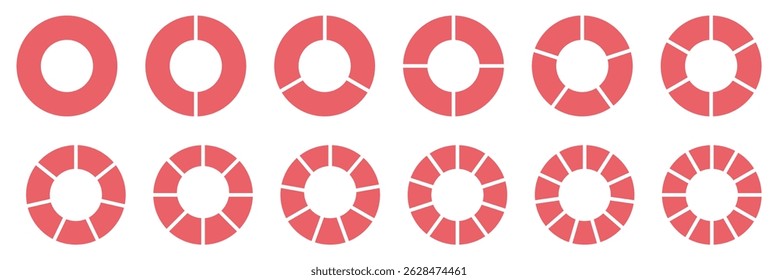 Pie chart infographic set. Circle diagram collection with sections or parts. Segmented circle icons for infographic, data analysis, web design, ui or presentation. Vector-eps 10