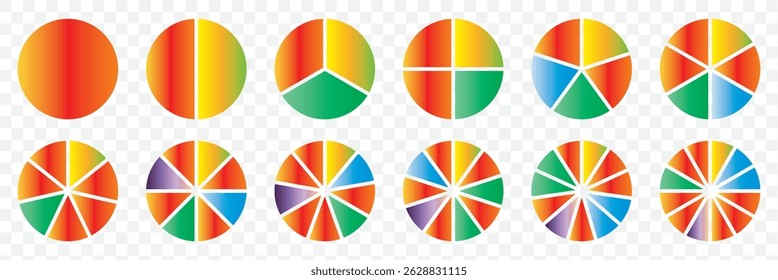 Pie chart infographic set. Circle diagram collection with sections or parts. Segmented circle icons for infographic, data analysis, web design, ui or presentation. Vector illustration. EPS 10.