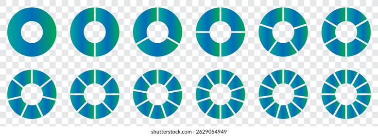 Pie chart infographic set. Circle diagram collection with sections or parts. Circle icons for infographic, UI, web design, business presentation. on transparent background eps 10