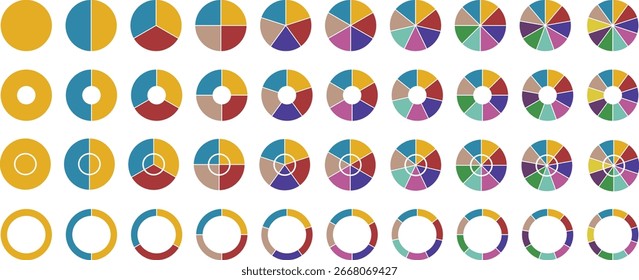Conjunto de infografía de gráfico circular. Conjunto de iconos de infografía de división de círculo. Ilustración vectorial aislada sobre fondo blanco. 