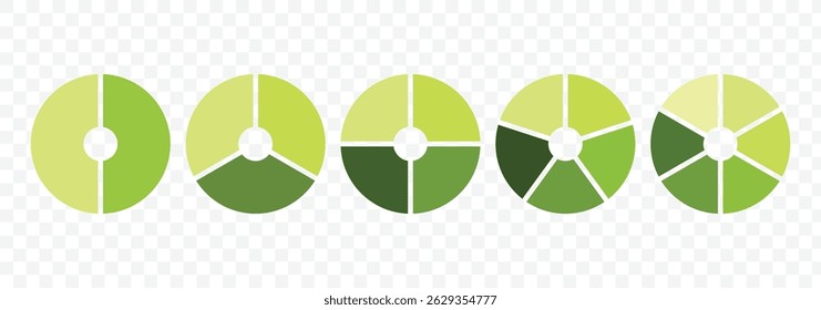 Conjunto de infográficos do gráfico de pizza. Colorful pizza e donut gráfico coleção para infográfico de negócios. Conjunto de chat da apresentação. Diagrama circular da divisão em partes. Diagrama, estatísticas, símbolo de círculo de carregamento.