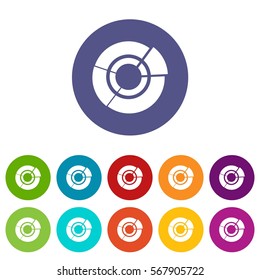 Pie chart for infographic set icons in different colors isolated on white background