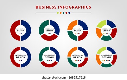 Pie chart infographic set. Trendy circle diagrams with 2,3,4,5,6 sections for web design, UI, business presentation, financial report isolated on creative background. Vector illustration