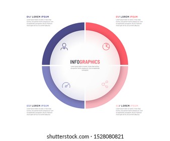 Pie chart infographic template divided by four parts. Vector illustration.