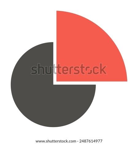 Pie chart infographic template.Pie chart icon.Orange colored section is 1 of 4 equal parts.25 percent.Circle divided in two.Vector illustration.