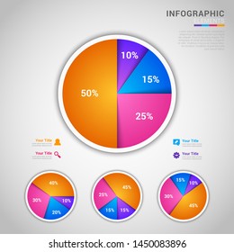 Pie chart infographics elements design. diagram with 4 process, steps, parts, or options. vector illustration template for business. 