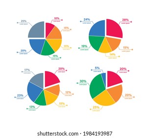 Pie chart infographics set. Vector illustration. Presentation slide colorful element isolated on white background.