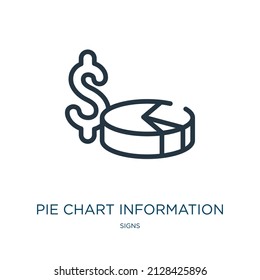 pie chart information on money thin line icon. pie, money linear icons from signs concept isolated outline sign. Vector illustration symbol element for web design and apps.