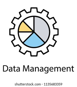 
A pie chart inside gear wheel presenting data management 
