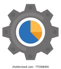 Pie chart inside a gear wheel representing statistics concept