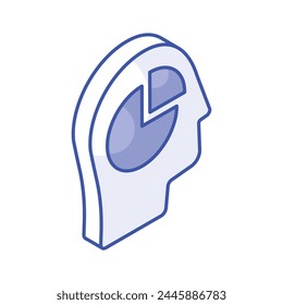 Pie chart inside human mind showing concept icon of analytical mind
