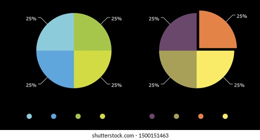 Pie chart. Isolated on black background. Vector colorful illustration.