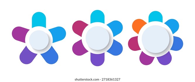Gráfico circular aislado sobre fondo blanco. Diagrama con una forma de flor dividida en partes iguales o pétalos.