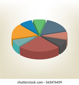 Pie chart isolated on white background. Design elements of info graphics. Flat 3D isometric style, vector illustration.