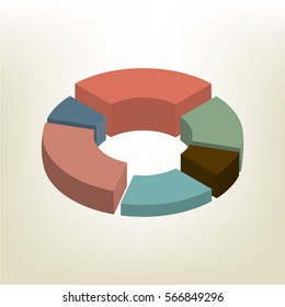 Pie chart isolated on white background. Design elements of info graphics. Flat 3D isometric style, vector illustration.