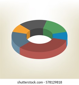 Pie chart isolated on white background. Design elements of infographics. Flat 3D isometric style, vector illustration.
