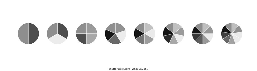 Pie chart isolated set. Diagram collection, circle icons for infographic, UI, web design, business presentation.