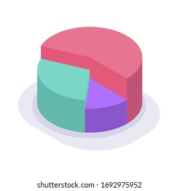 icono isométrico de gráfico circular con un moderno vector de color de estilo plano