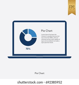 Pie Chart and Laptop Icon. Flat  Vector Symbol Info Graphic