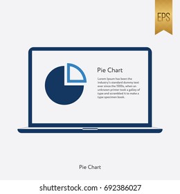 Pie Chart and Laptop Icon. Flat  Vector Symbol Design