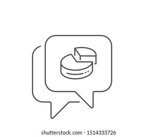 Pie chart line icon. Chat bubble design. Presentation 3d graph sign. Market analytics symbol. Outline concept. Thin line pie chart icon. Vector