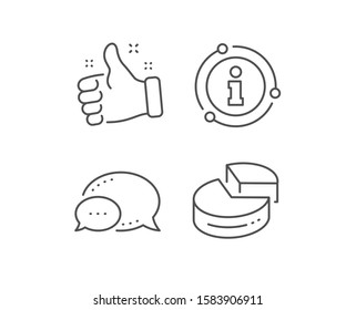 Pie chart line icon. Chat bubble, info sign elements. Presentation 3d graph sign. Market analytics symbol. Linear pie chart outline icon. Information bubble. Vector