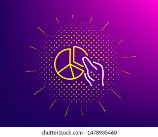 Pie chart line icon. Halftone pattern. Presentation graph sign. Market analytics symbol. Gradient background. Pie chart line icon. Yellow halftone pattern. Vector