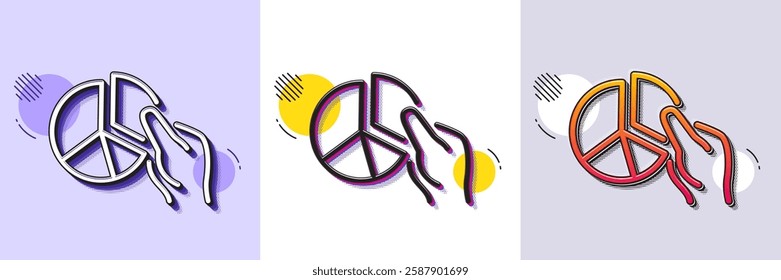 Pie chart line icon. Halftone dotted pattern. Gradient icon with grain shadow. Presentation graph sign. Market analytics symbol. Line pie chart icon. Various designs. Vector