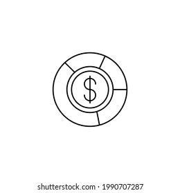 Pie-Diagramm-Liniensymbol einzeln auf weißem Hintergrund