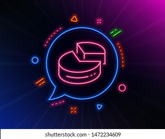 Pie chart line icon. Neon laser lights. Presentation 3d graph sign. Market analytics symbol. Glow laser speech bubble. Neon lights chat bubble. Banner badge with pie chart icon. Vector