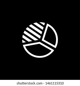 Pie Chart Line Icon On Black Background. Black Flat Style Vector Illustration.