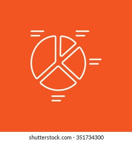 Pie chart line icon for web, mobile and infographics. Vector white icon isolated on red background.
